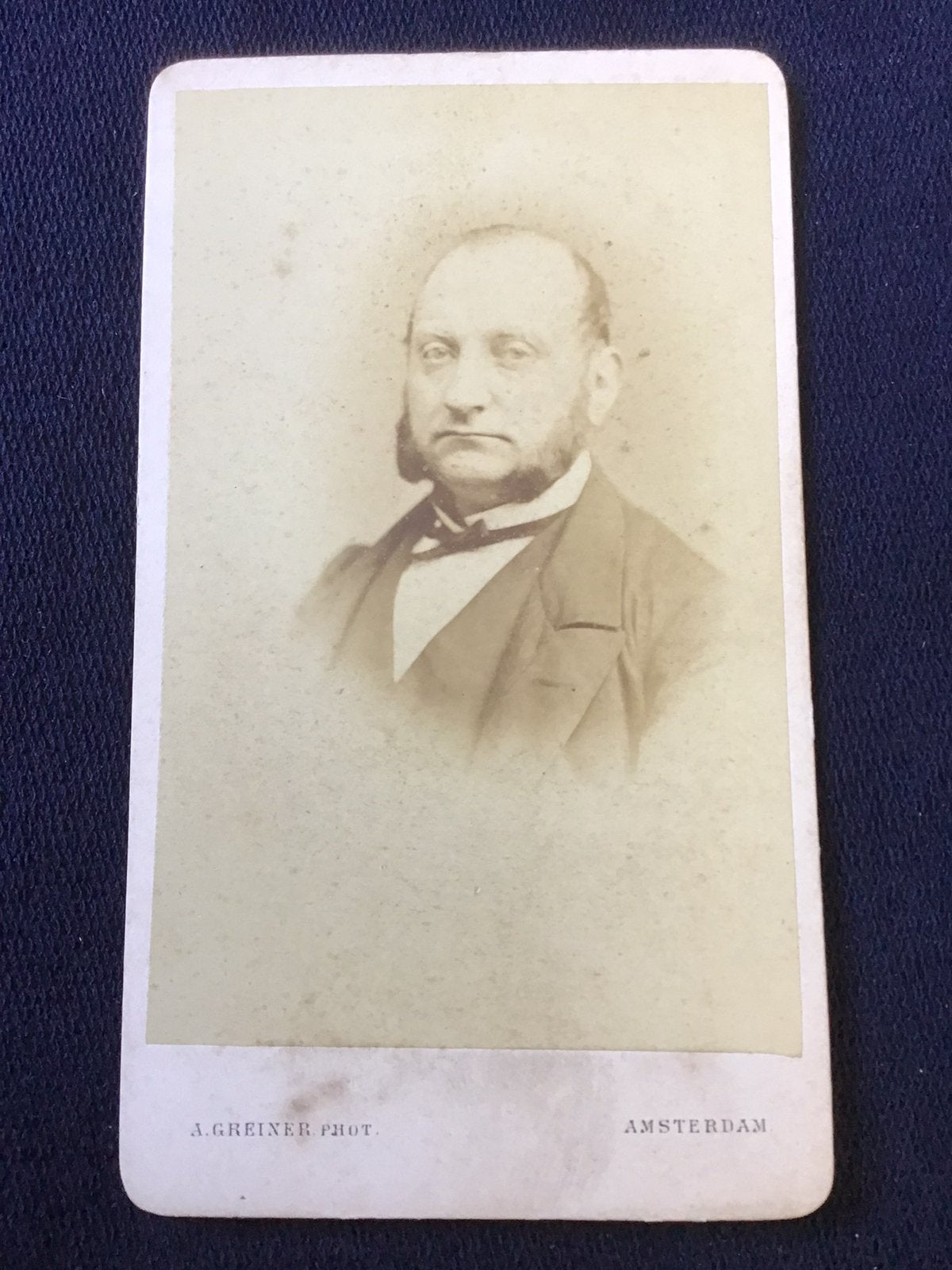 CDV, Man, ALBERT GREINER, AMSTERDAM, Carte de Visite 5, Verzamelen, Foto's en Prenten, Verzenden, Voor 1940, Gebruikt, Foto