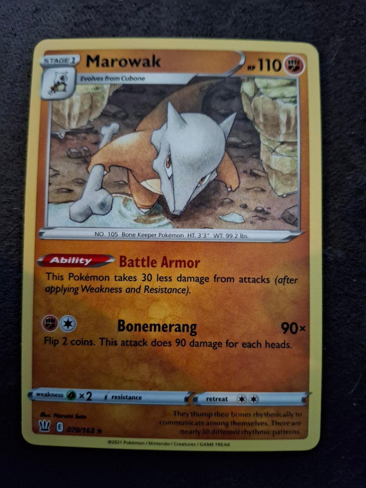 Marowak Pokémon Kaart - Battle Armor - 070/163, Ophalen of Verzenden, Zo goed als nieuw, Losse kaart