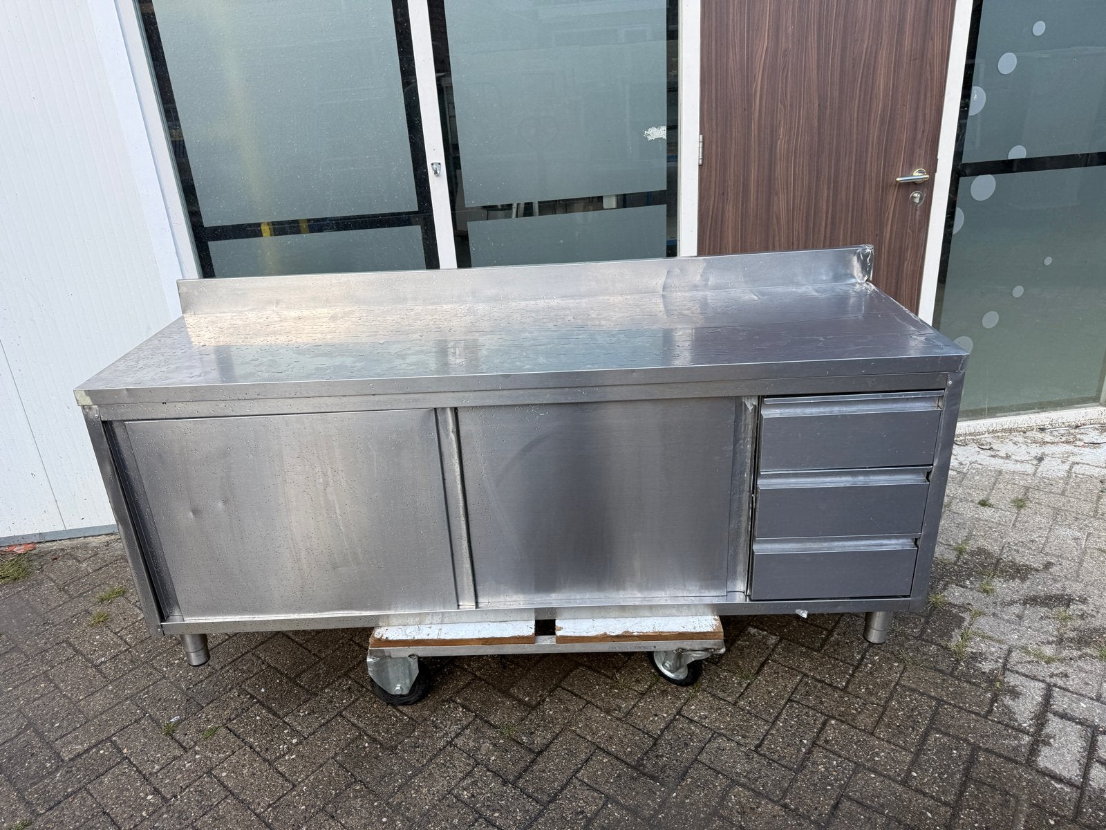 RVS Werkbank met Lades en Schuifdeuren - Horeca Keuken, Ophalen of Verzenden, Gebruikt, 170 cm of meer