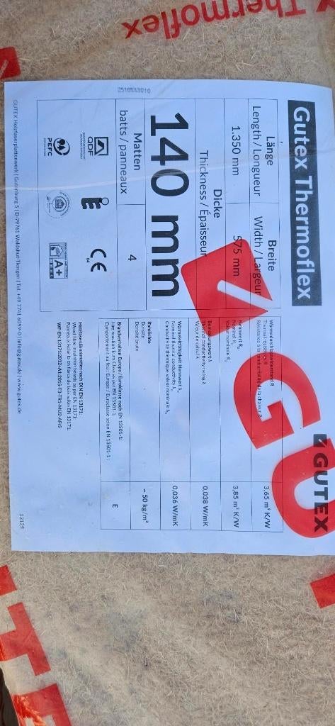Gutex Thermoflex 140mm, Overige materialen, 10 tot 15 m², 12 cm of meer, Nieuw