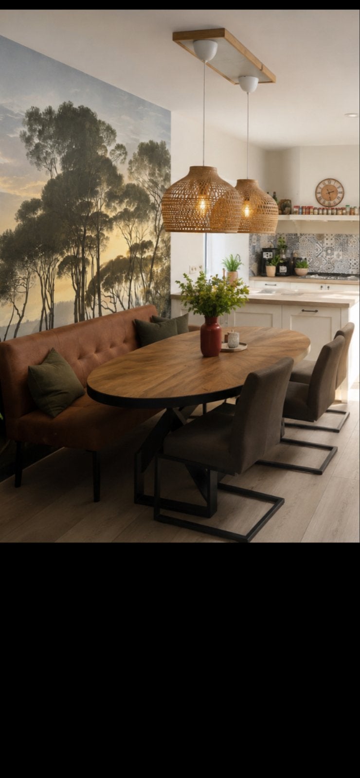 Ovale eettafel met bank en stoelen, Ophalen, 100 tot 150 cm, Zo goed als nieuw, Vijf personen of meer