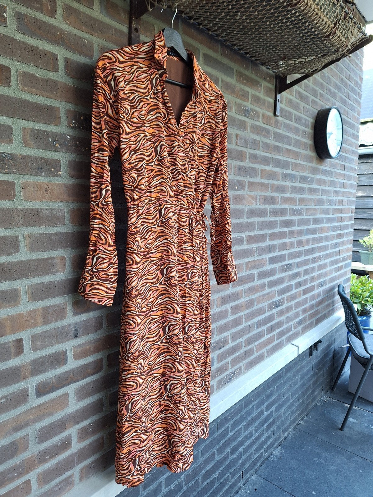 YDENCE Kate Zebra Print Jurk - Maat S, Bruin, Zo goed als nieuw, Maat 36 (S), Onder de knie