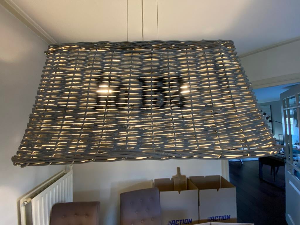 Grote rieten hanglamp, Ophalen of Verzenden, Gebruikt, Overige materialen, Minder dan 50 cm