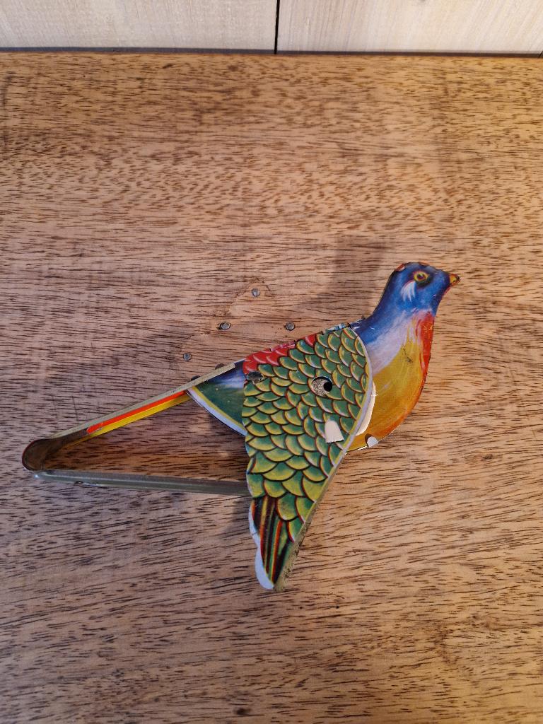 vintage blikken knijp fluitvogel, Ophalen of Verzenden