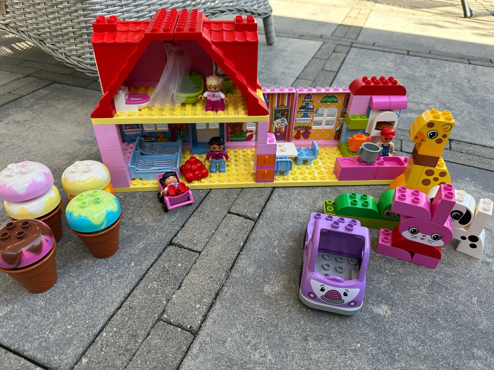 Duplo set: Groot huis, auto, dieren & figuren, Gebruikt, Ophalen of Verzenden, Duplo, Inclusief accessoires