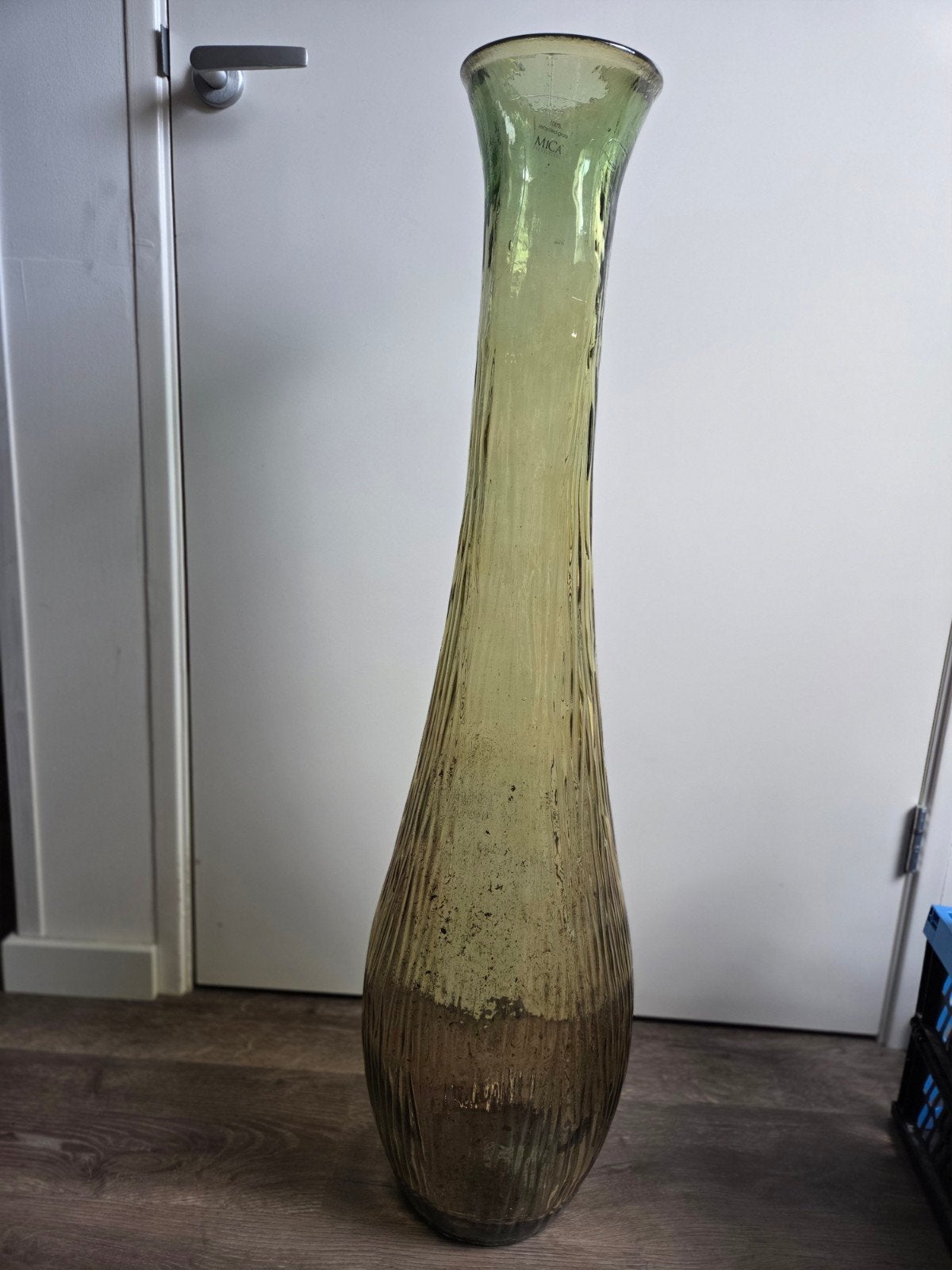 Hoge groen/gele vaas, Ophalen, Gebruikt, Glas, Groen