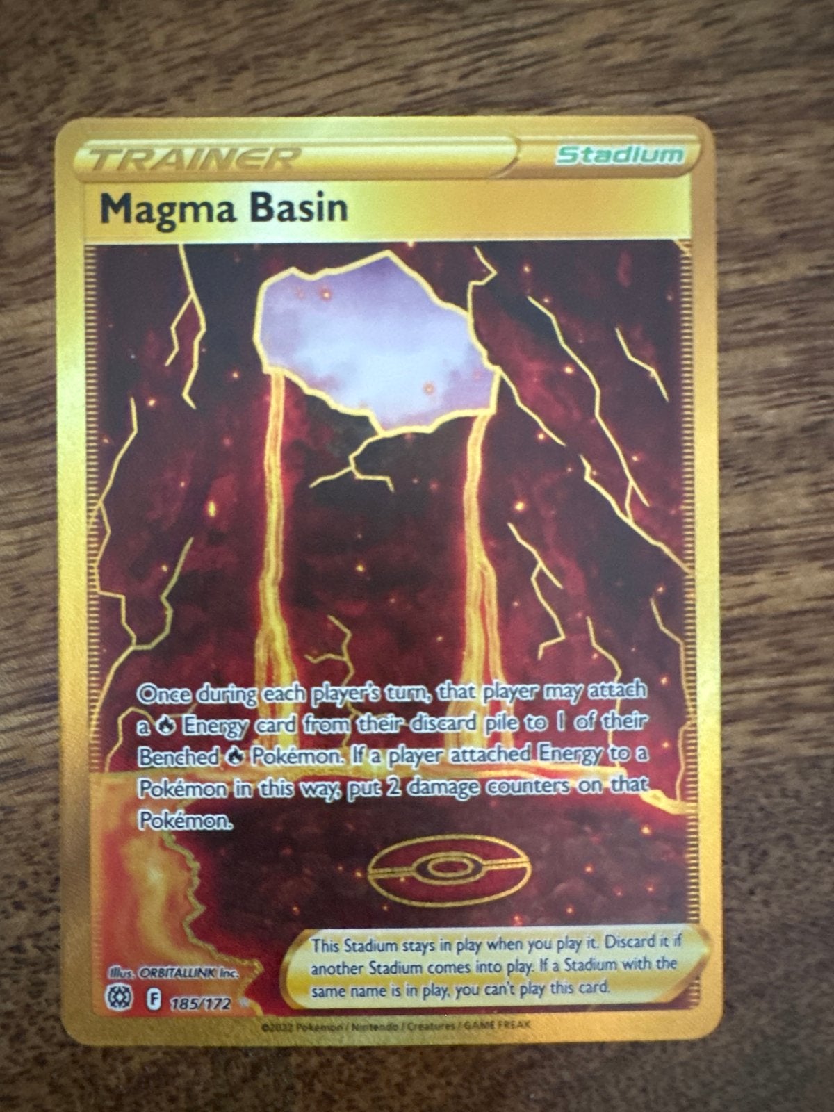 Pokémon TCG Magma Basin Gold Secret Rare 185/172, Ophalen of Verzenden, Zo goed als nieuw, Losse kaart, Foil