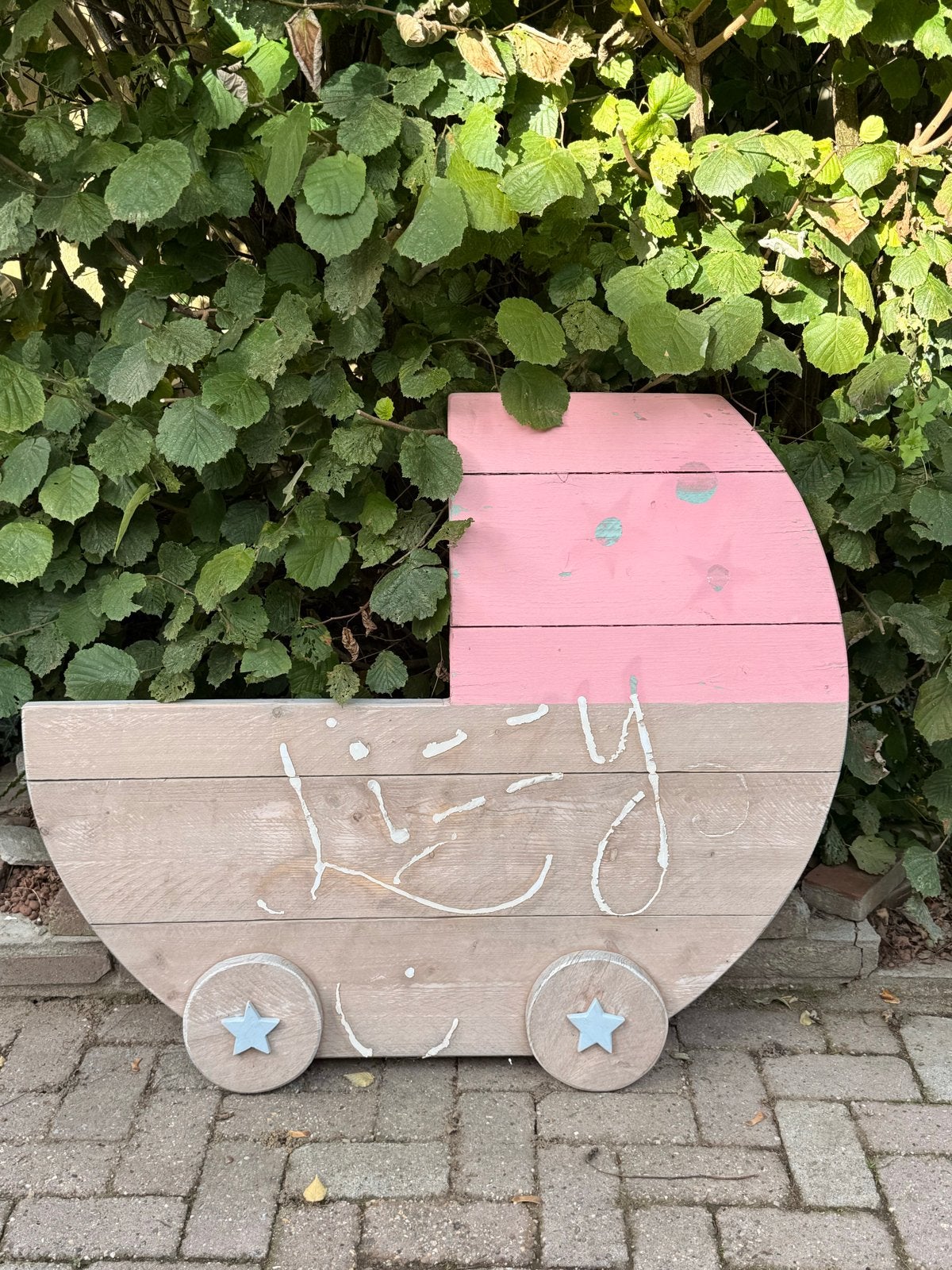 Geboortebord kinderwagen Roze/Hout, Kinderen en Baby's, Ophalen, Gebruikt, Geboortebord