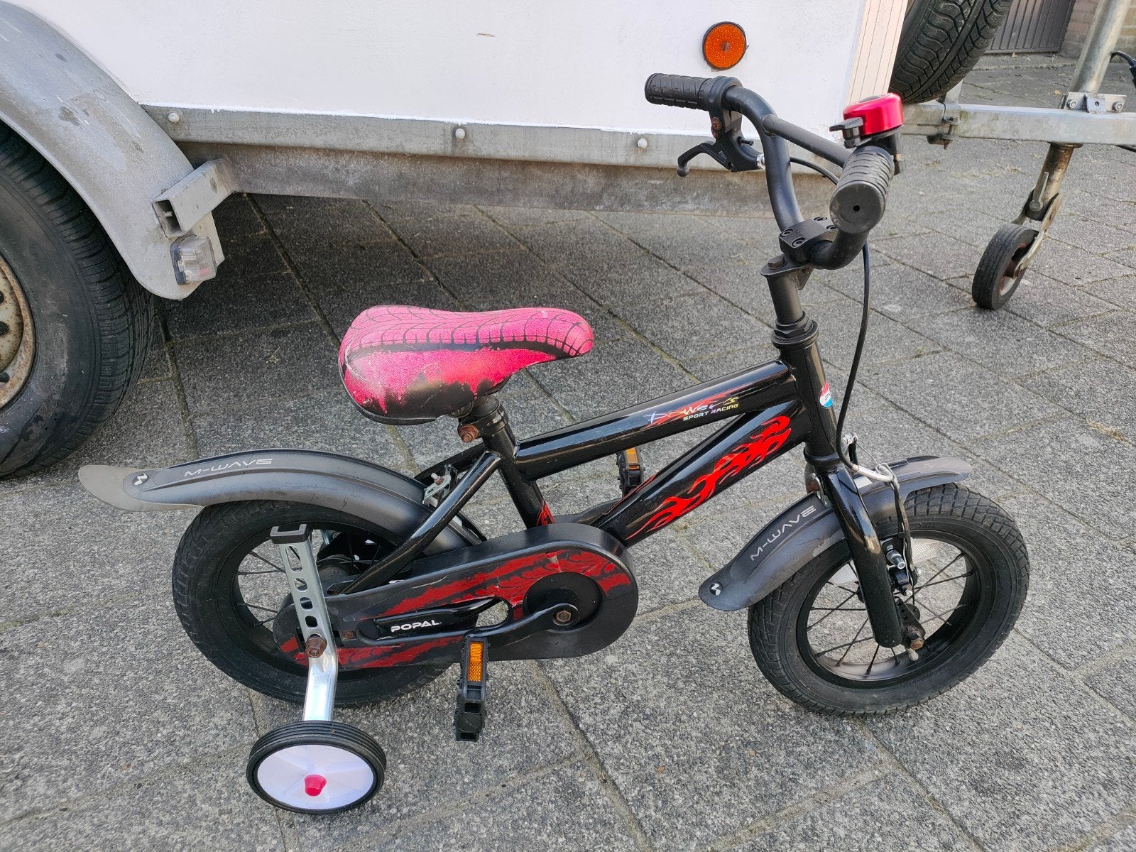 12 inch Popal kinderfiets met zijwieltjes, Ophalen, Terugtraprem, Zijwieltjes, Gebruikt