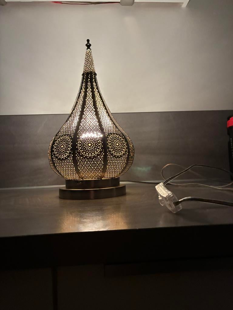 Tafel Lamp zilverkleurig 38x20 met spaarlamp, Huis en Inrichting, Lampen | Tafellampen, Ophalen of Verzenden, Zo goed als nieuw