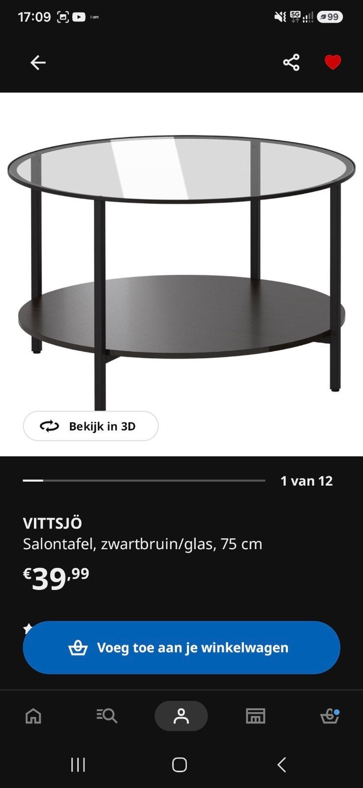 IKEA Vittsjo salontafel zwart, Huis en Inrichting, Ophalen