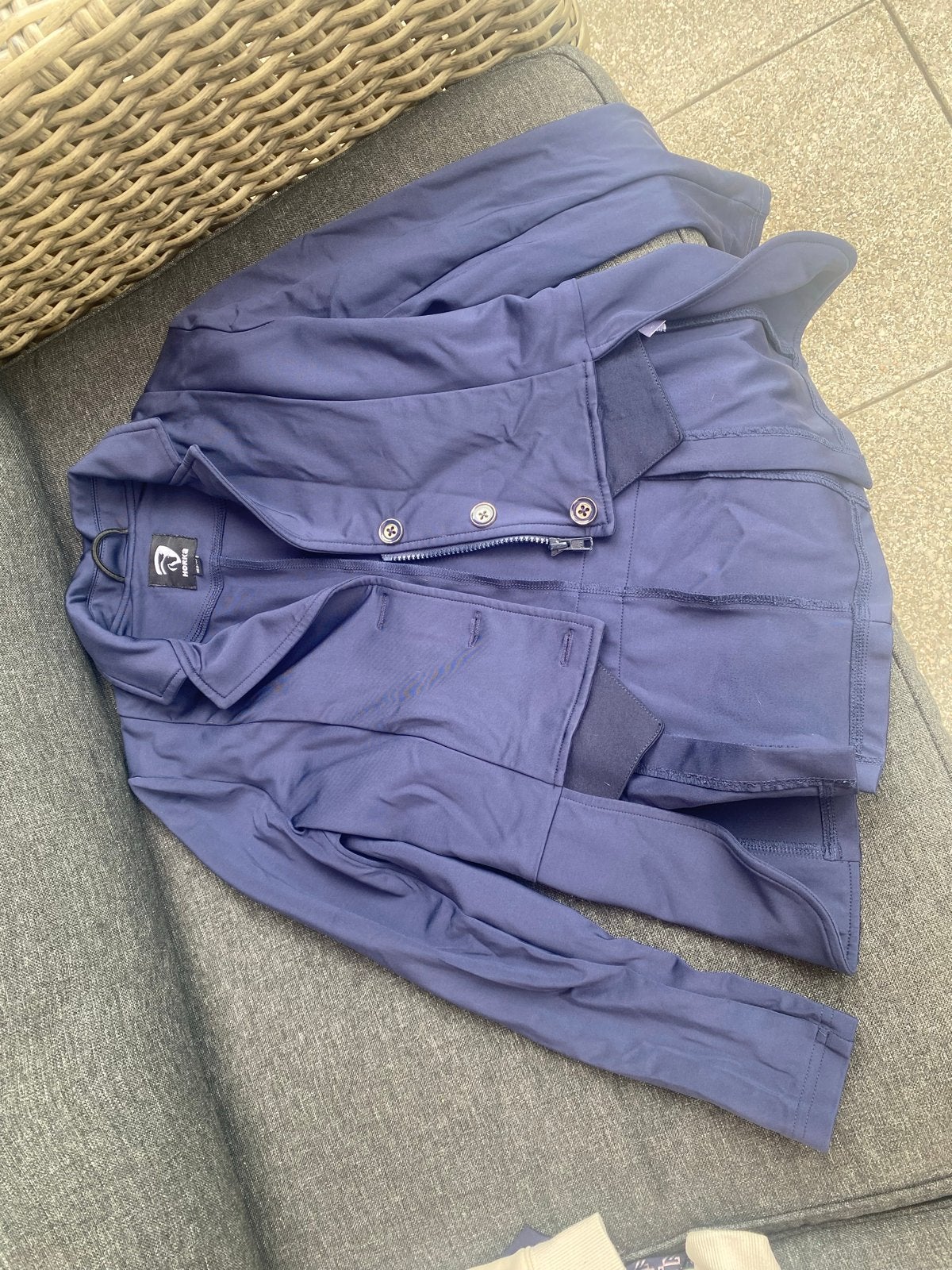Mooie blauwe wedstrijdjasje maat 152, Dieren en Toebehoren, Paardrijkleding, Ophalen of Verzenden, Gebruikt