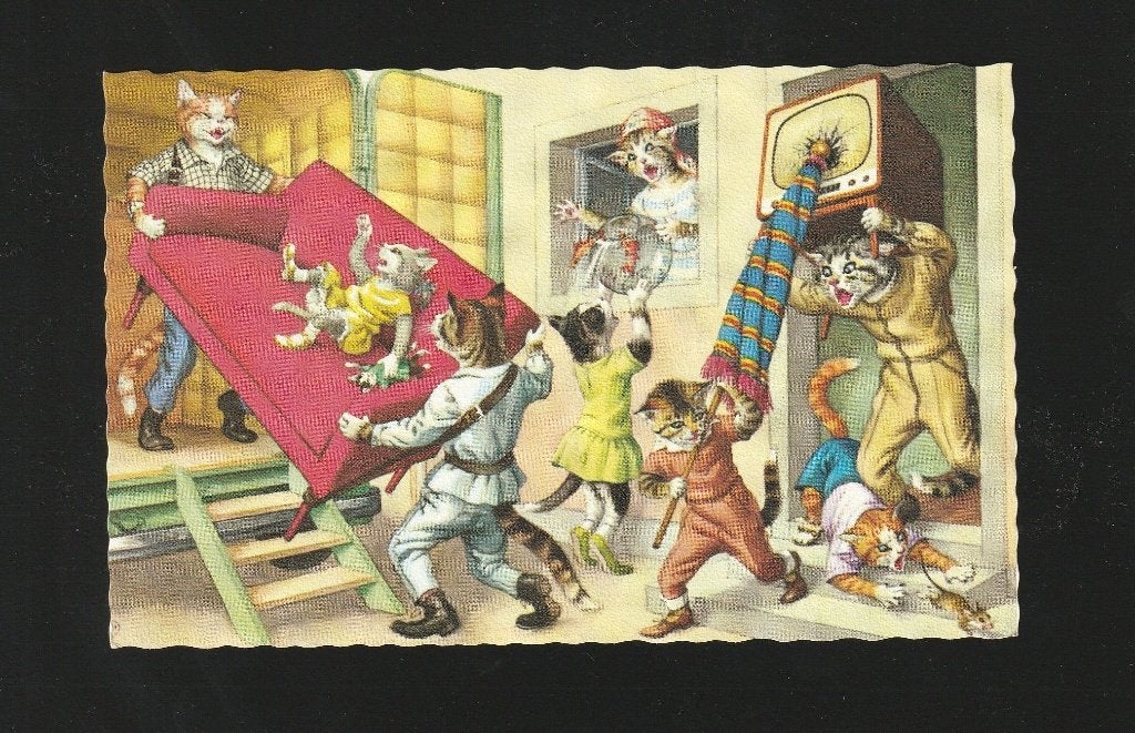 Ansicht Verklede poezen hebben feest B07-20, Ophalen of Verzenden, 1940 tot 1960, Ongelopen, Overige thema's