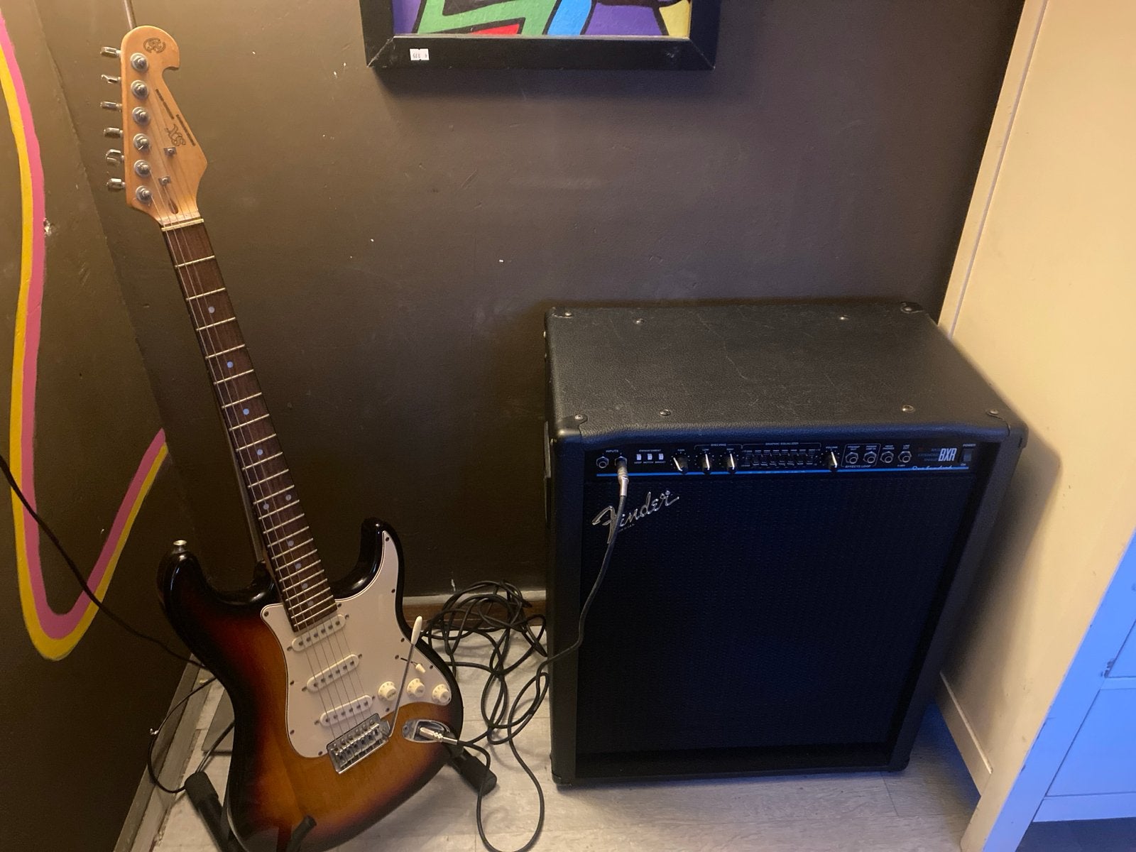 SX Gitaar met een Fender BXR versterker, Muziek en Instrumenten, Snaarinstrumenten | Gitaren | Elektrisch, Ophalen, Gebruikt, Met versterker
