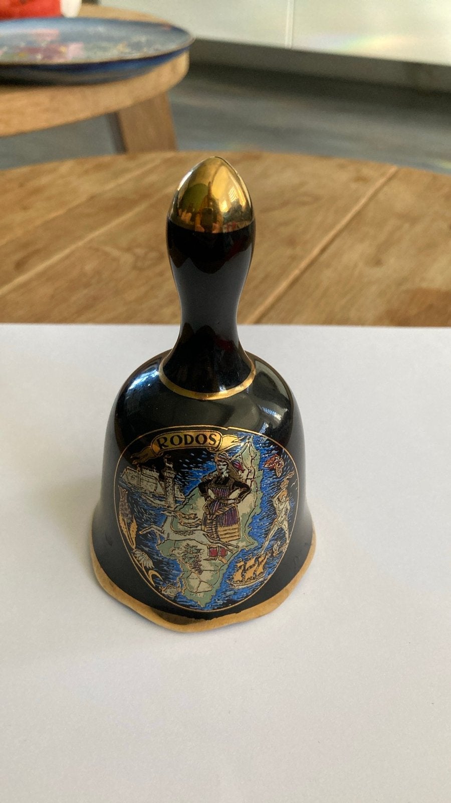 Vintage Rodos Souvenir Bel - Zwart met Gouden Details, Antiek en Kunst, Ophalen of Verzenden