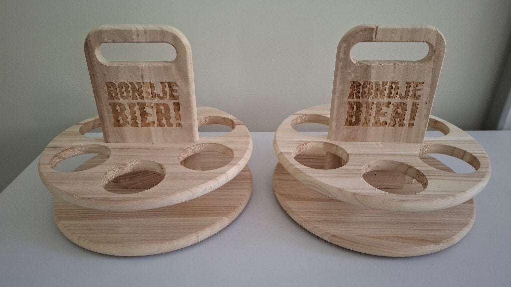 2 Houten Trays Rondje Bier - NIEUW, Ophalen of Verzenden, Nieuw, Rechthoekig, Hout