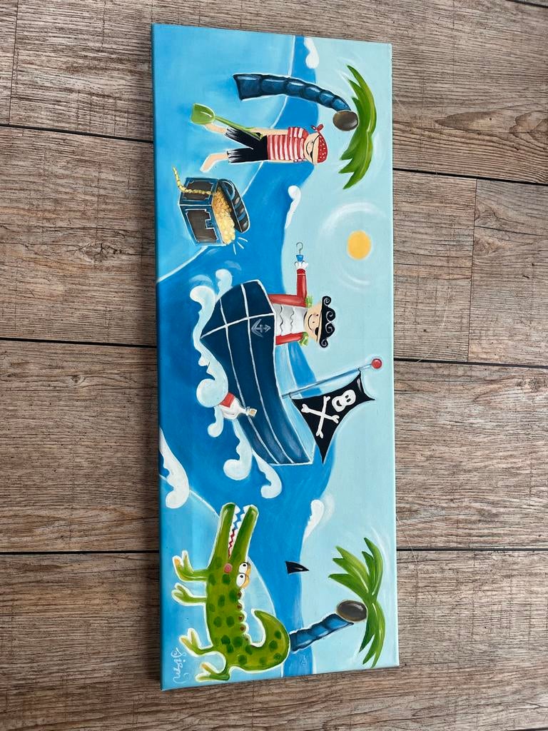 Schilderij Piraten Avontuur voor Kinderkamer, Oorspronkelijke maker, Ophalen of Verzenden, Zo goed als nieuw, Schilderij