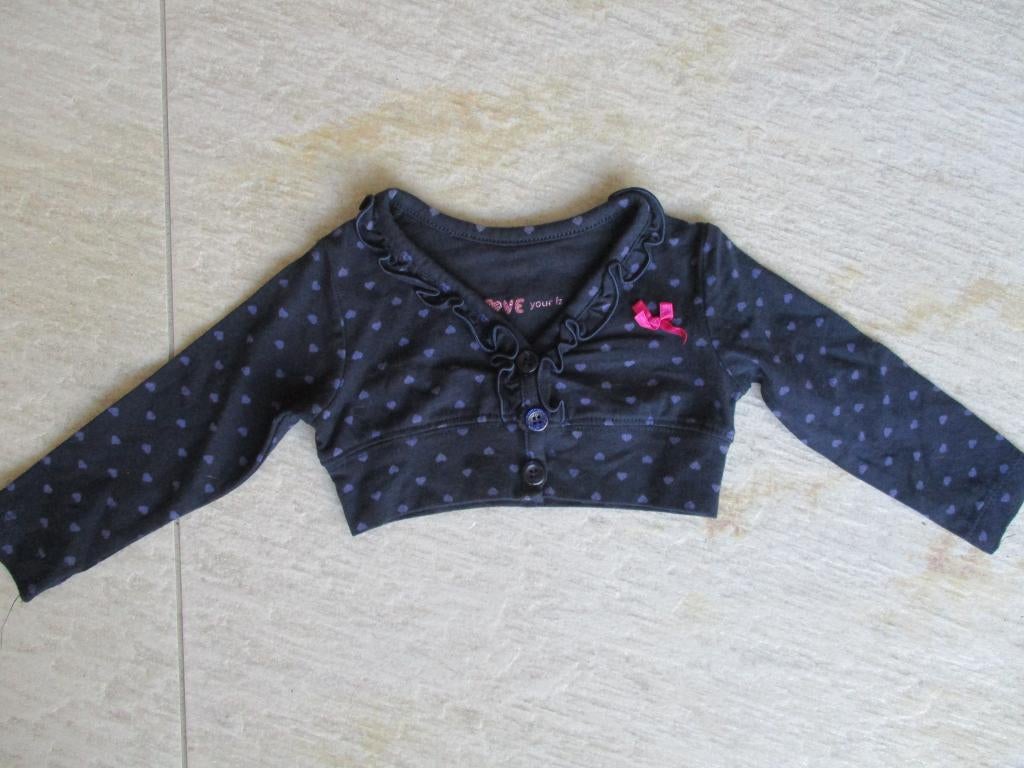 Frendz blauw bolero vest maat 68 vestje paarse hartjes, Frendz, Ophalen of Verzenden, Zo goed als nieuw, Truitje of Vestje