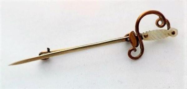 Antieke Victoriaanse broche sabel met parelmoer gevest (3081, Sieraden, Tassen en Uiterlijk, Antieke sieraden, Ophalen, Overige materialen