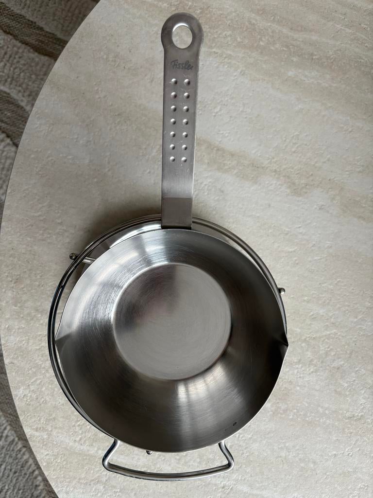 Fissler RVS sauspannetje met rechaud, Ophalen of Verzenden, Zo goed als nieuw, Overige materialen, Kookpan of Snelkookpan