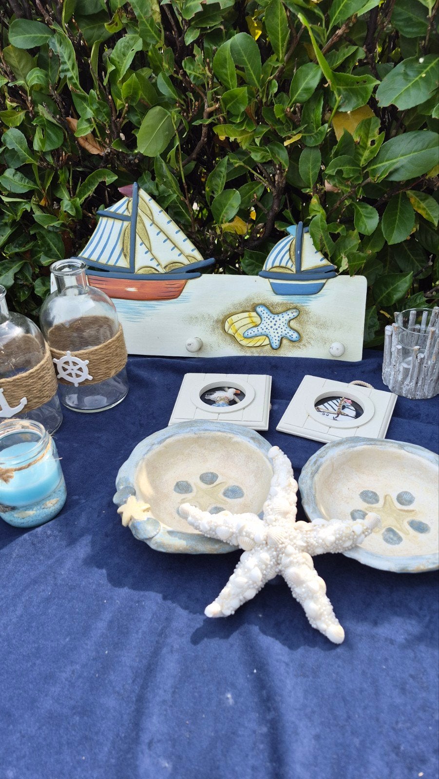 Maritieme decoratieset: boten, zeesterren, flessen, Hout, Gebruikt, Meerkleurig, Ophalen of Verzenden
