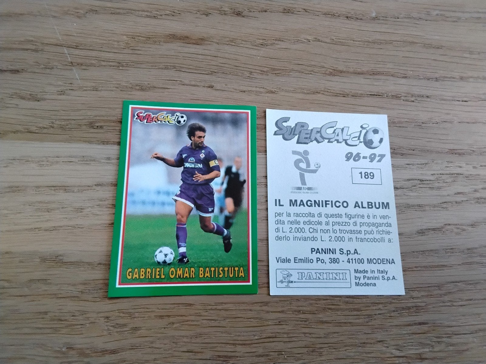 Panini SuperCalcio 96-97 Gabriel Omar Batistuta 189, Ophalen of Verzenden, Zo goed als nieuw, Buitenlandse clubs, Poster, Plaatje of Sticker