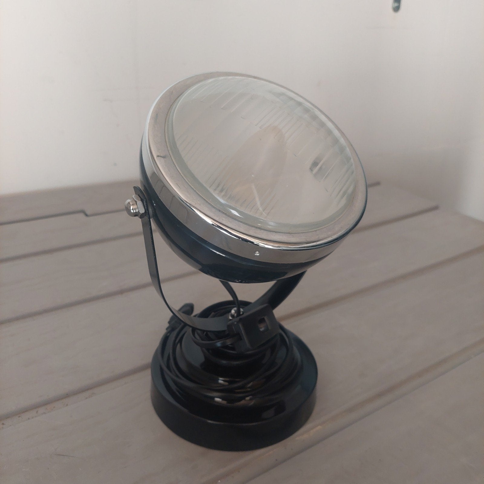 Vintage koplamp tafellamp - industrieel design, Ophalen of Verzenden