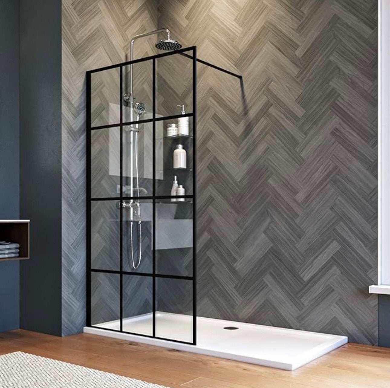 Nieuwe Walk-in Douchewand 110x195cm - Zwart Raster, Ophalen, Nieuw, Glas, Douche