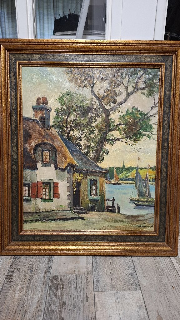 Schilderij van/naar Maison près de la Ria van Henri Miloch, Antiek en Kunst, Ophalen, Doek, Ingelijst, Landschap