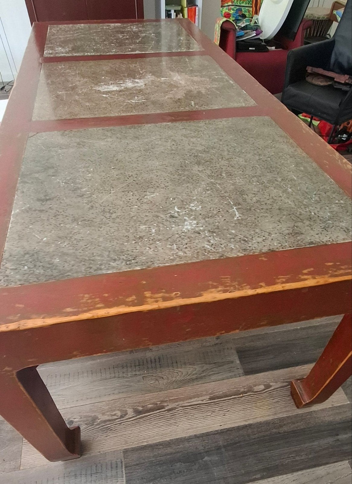 Antieke Chinese eettafel met marmeren inleg, Ophalen