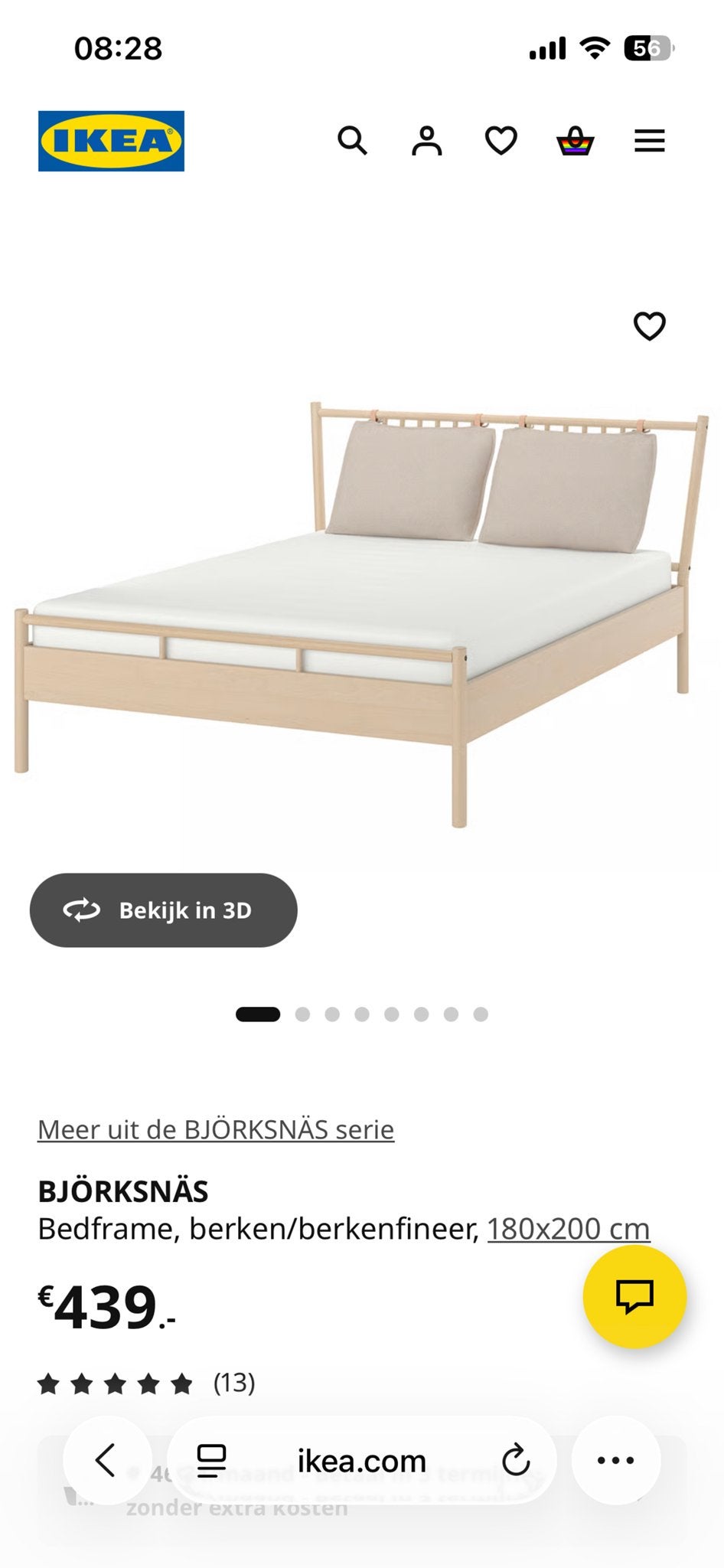 IKEA BJÖRKSNÄS Bedframe 180x200 cm, Ophalen, Gebruikt, Beige, Tweepersoons