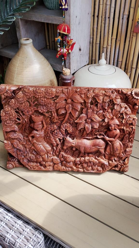 Balinees 3D houtsnijwerk XL zeer gedetailleerd handgesneden, Ophalen of Verzenden