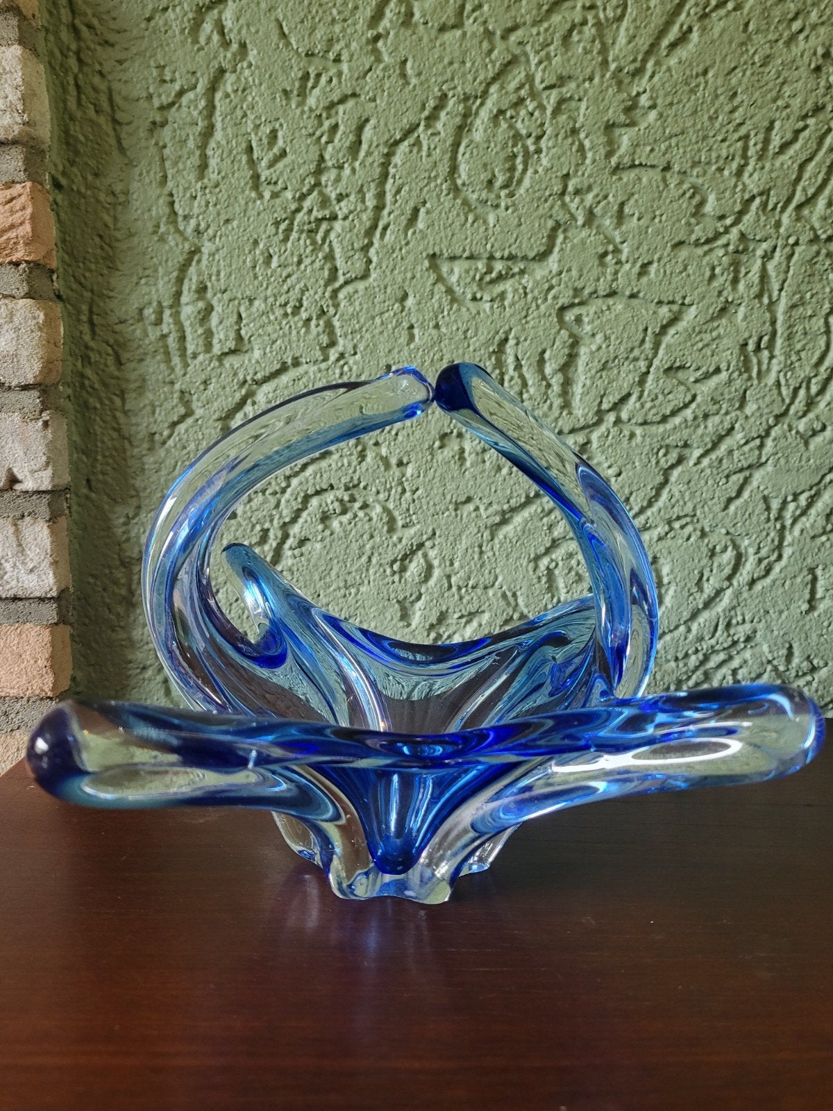 vintage murano glas schaal mandje blauw, Ophalen