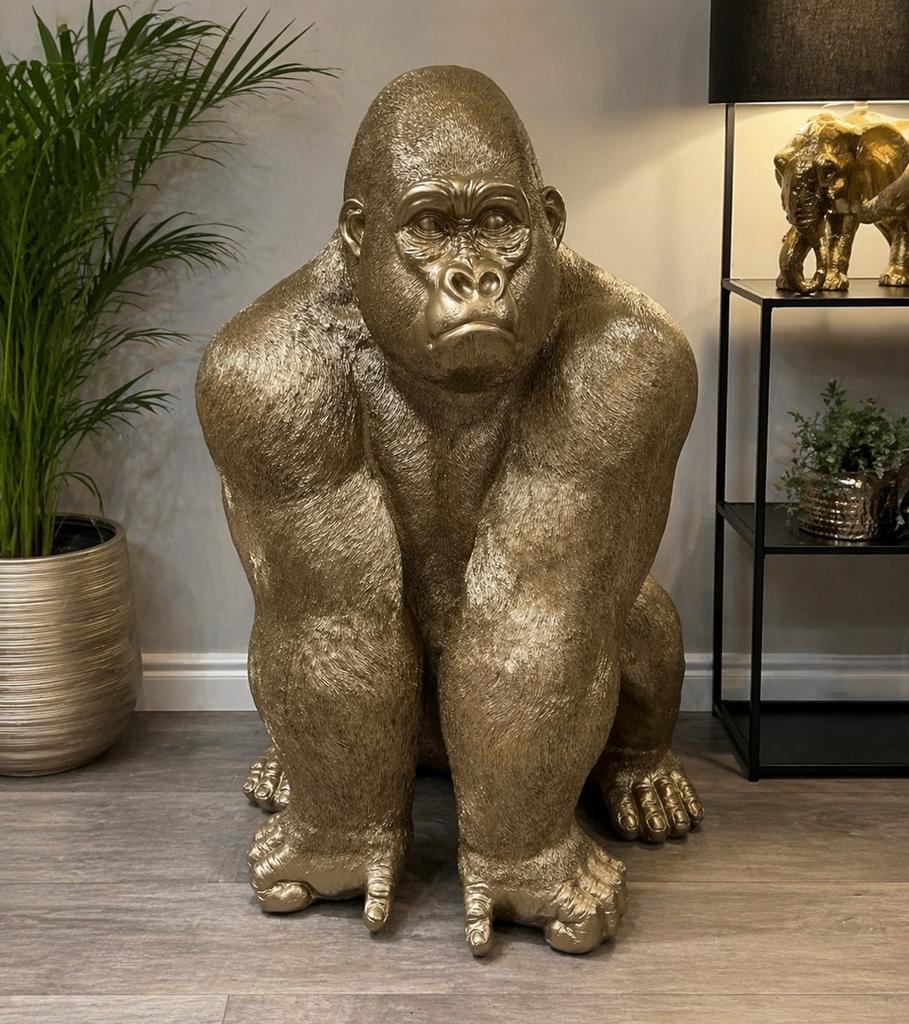 Groot gorilla beeld, eyecatcher, goud., Huis en Inrichting, Ophalen, Gebruikt, Overige materialen, Goud