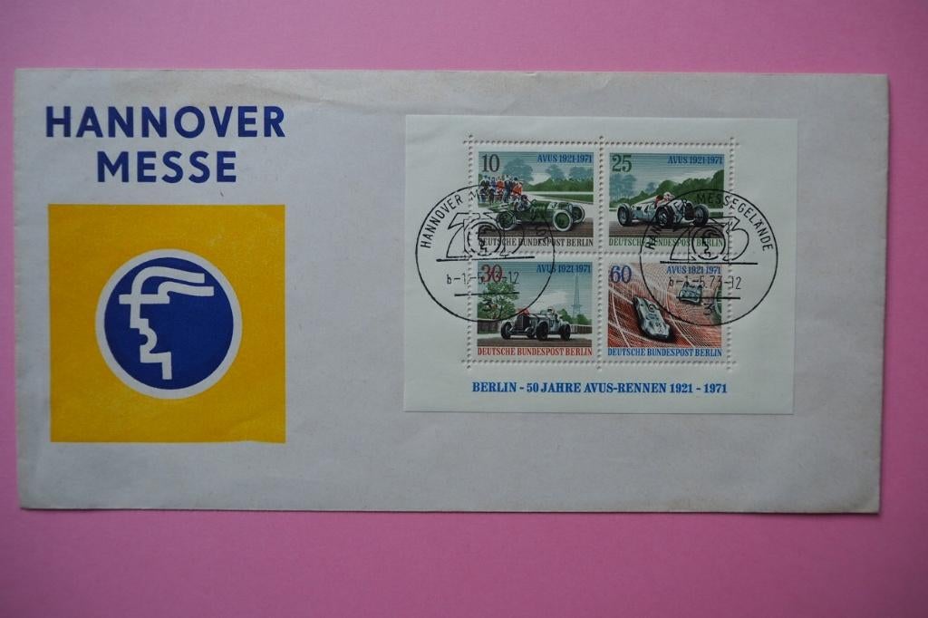 Berlin 50 Jahre Avus-Rennen 1921-1971 Envelop Hannover Messe, Ophalen of Verzenden, Envelop