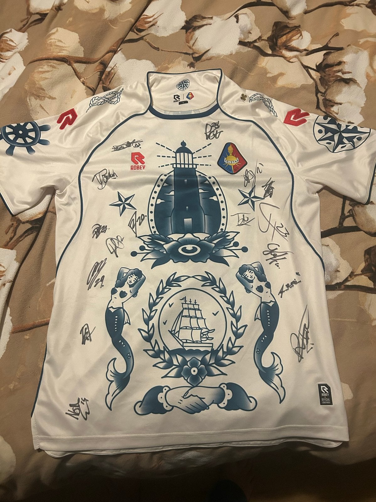 Telstar shirt (L) met handtekeningen hele selectie, Maat 52/54 (L), Wit, Ophalen of Verzenden, Zo goed als nieuw