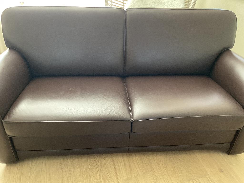 Bank en stoelen leer, Huis en Inrichting, Banken | Bankstellen, Ophalen, Gebruikt, 75 tot 100 cm, Leer