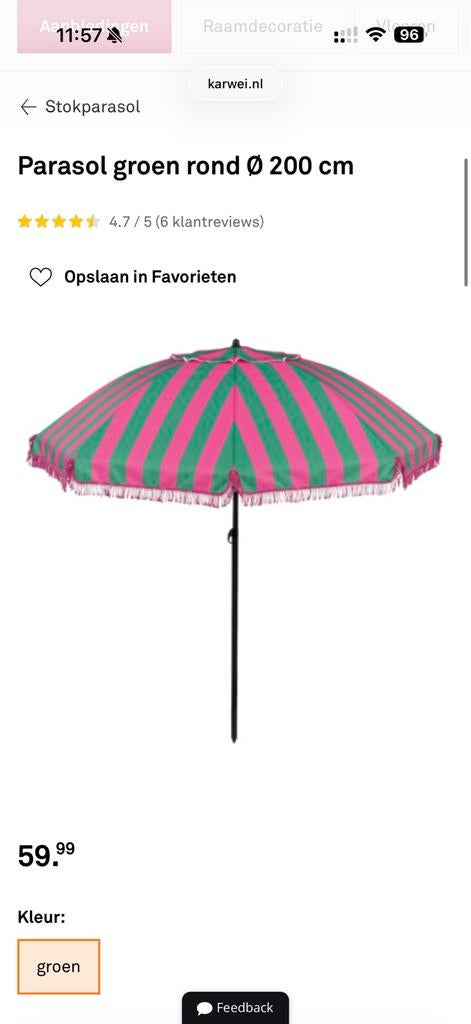 Karwei strandparasol groen/paars 2meter diameter, Tuin en Terras, Ophalen, Zo goed als nieuw, Verstelbaar, 1 tot 2 meter