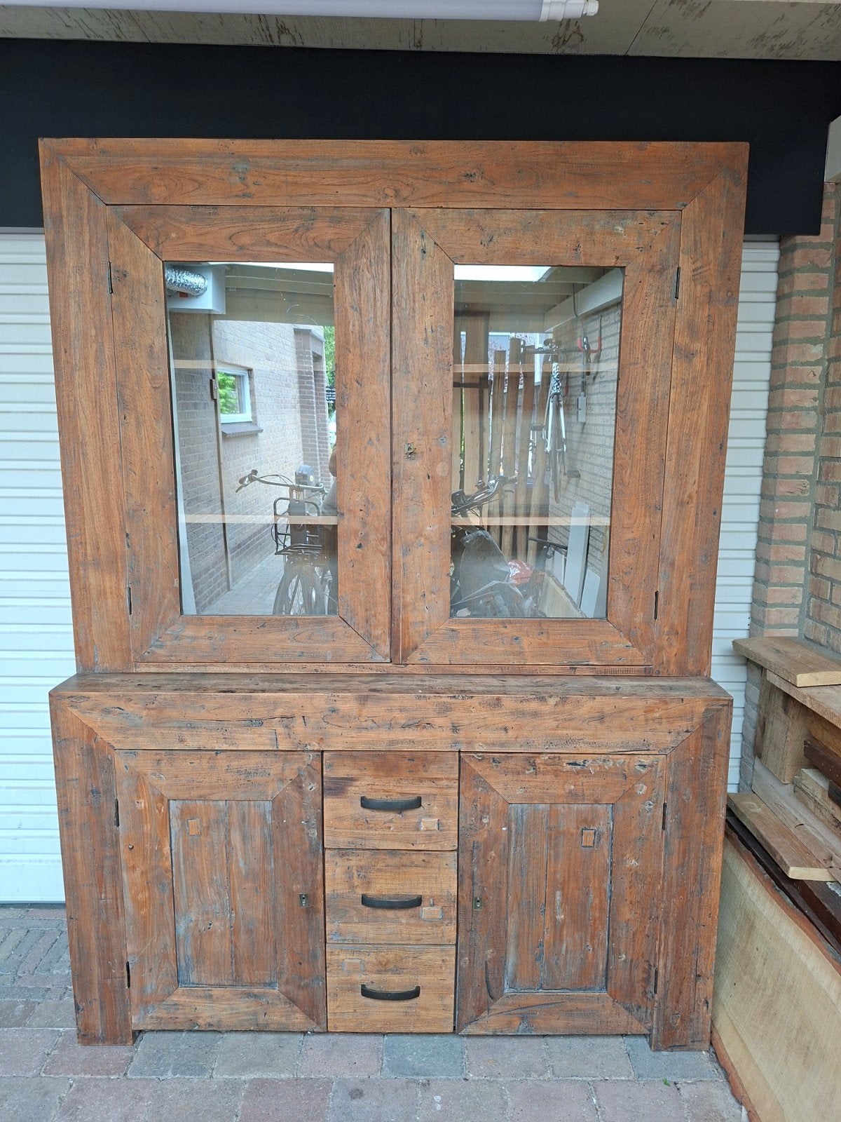Teakhouten kast - 2-delig - 212cm hoog, Antiek en Kunst, Antiek | Meubels | Kasten, Ophalen