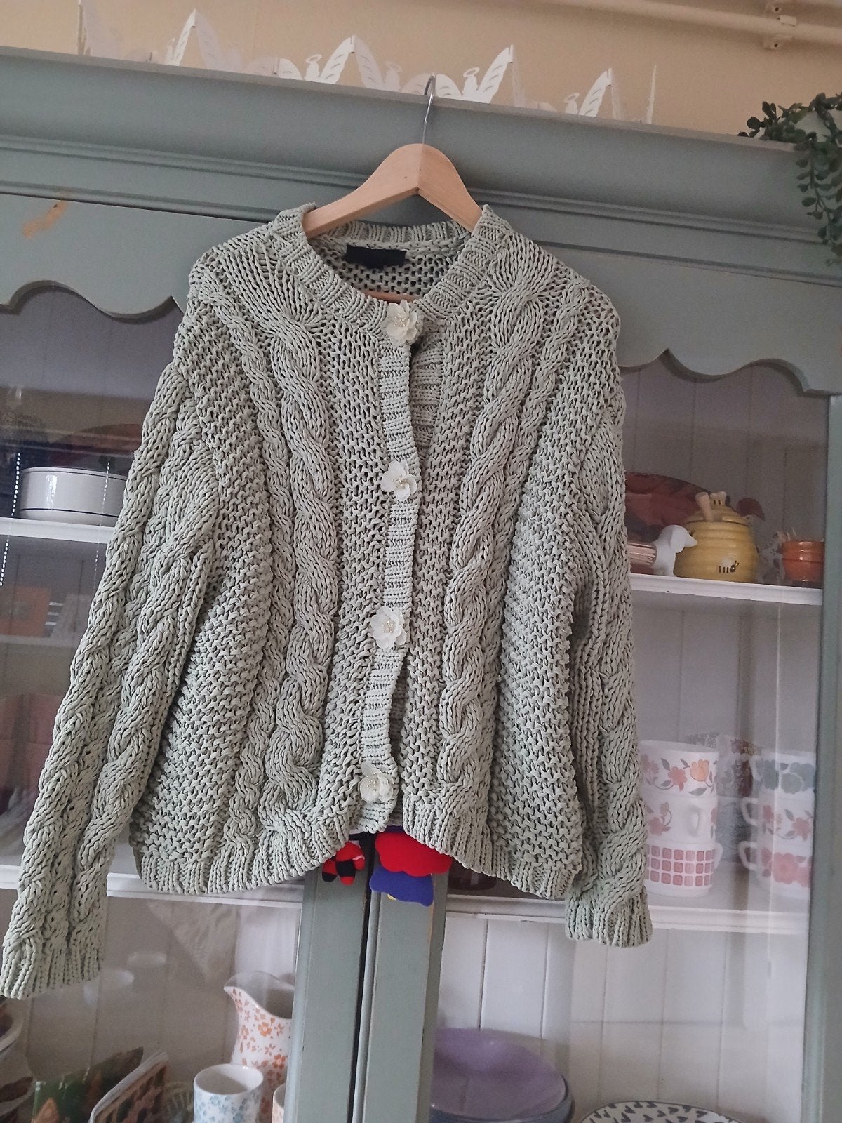 Zara vestje knoop bloemen mint groen L, Zara, Maat 42/44 (L), Nieuw, Ophalen of Verzenden