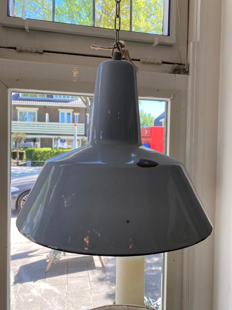 Emaille Lampenkap, Lamp, Lichtblauw, Brocante, Ophalen, Gebruikt