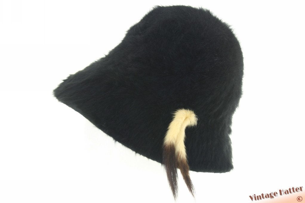 Vintage Dameshoed zwart lapin fur (konijn) 54 = XS, Ophalen of Verzenden, Zo goed als nieuw, 55 cm (S, 6⅞ inch) of minder, Hoed