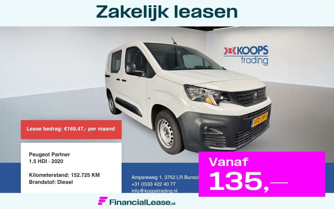 Peugeot Partner 1.5 HDI incl klep airco, Gebruikt, 4 cilinders, Parkeersensor, Wit
