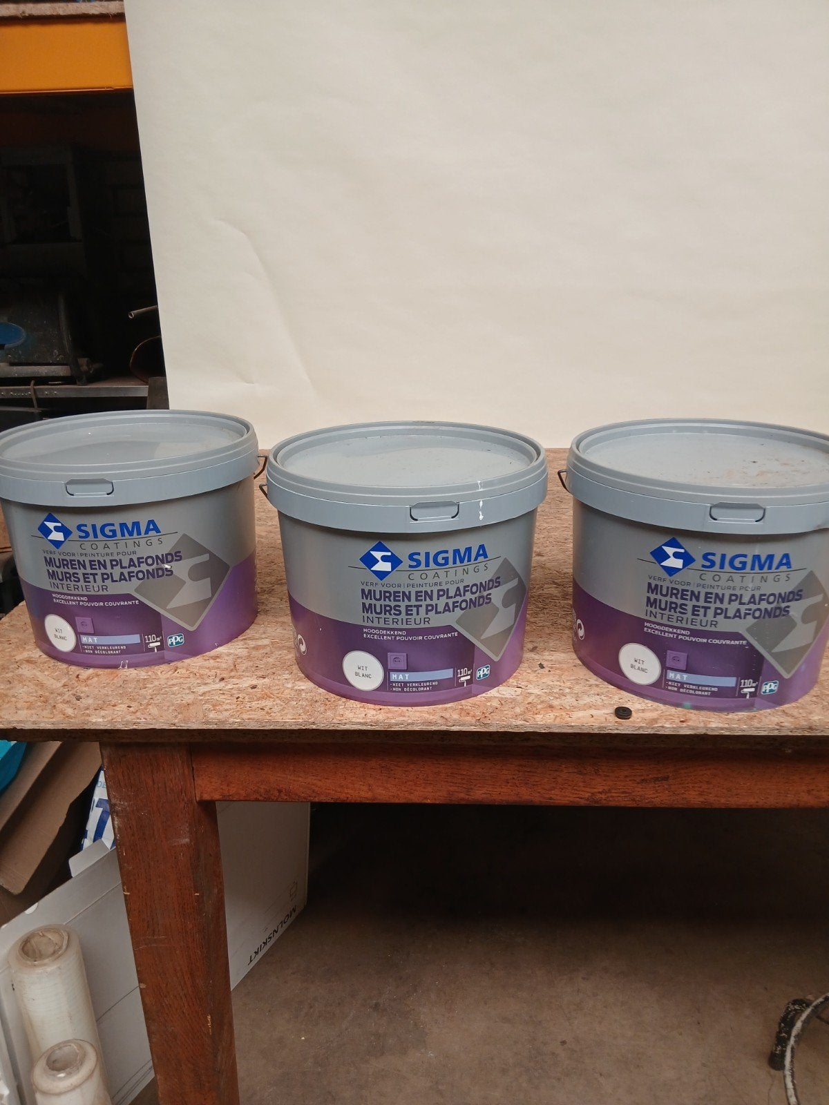 3x nieuwe Sigma Coatings Muurverf Wit 10L muren en plafonds, Ophalen, Info@sigma.nl, 5 tot 10 liter, Wit