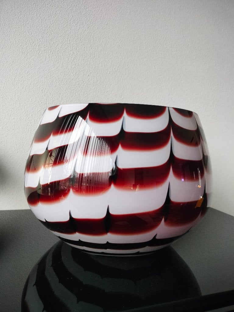 Murano Glas Vaas Zebra Bordeaux Rood Wit, Antiek en Kunst, Ophalen of Verzenden