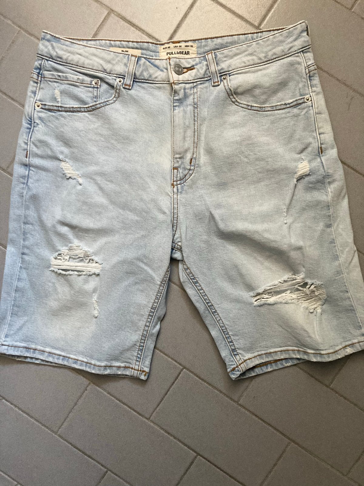 Pull&Bear Slim Fit Jeans Shorts - Lichtblauw, Verzenden, Gedragen, Blauw, W32 (confectie 46) of kleiner