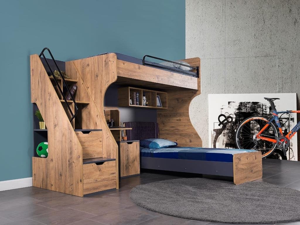 Kanton hoogslaper/hoekstapelbed met bureau - 90x200 - Nature, Niet ingevuld, Niet ingevuld, Niet ingevuld
