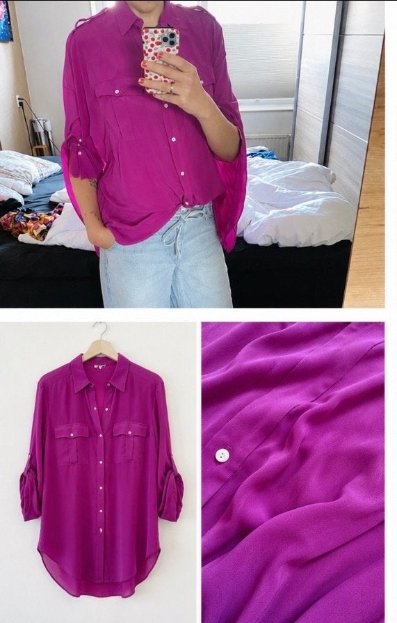 Ralph Lauren crêpe blouse met vleermuismouwen - Maat S, Ophalen of Verzenden, Gedragen, Maat 36 (S), Paars