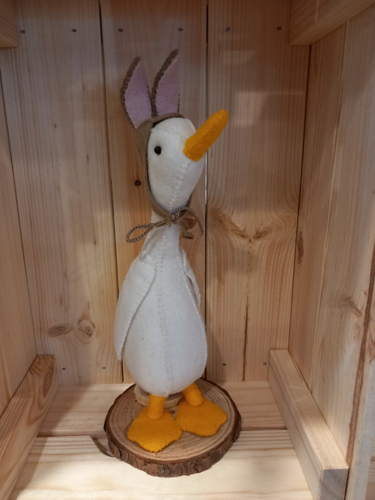 Handgemaakte vilten eend met paashaas mutsje - 20 cm, Meerkleurig, Overige stijlen, Nieuw, Ophalen of Verzenden