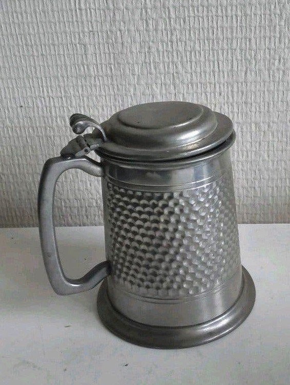 vintage engelse bierpul verzilverd tin gehamerd, glas EP, Ophalen of Verzenden